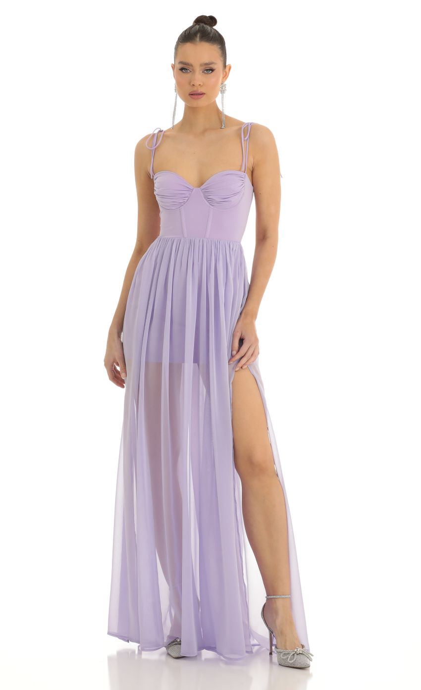 Picture Alida Chiffon Illusion Corset Maxi Dress in Lilac. Source: https://media.lucyinthesky.com/data/Jan23/850xAUTO/c30f5687-cc71-432c-b0fa-ce94bbd29838.jpg