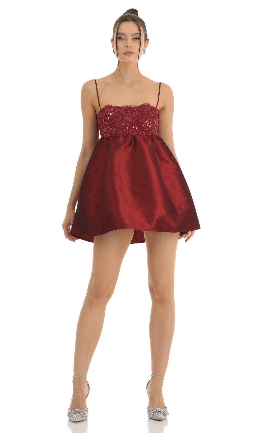 Picture Juno Sequin Embroidered Baby Doll Dress in Red. Source: https://media.lucyinthesky.com/data/Jan23/850xAUTO/c7456e19-b4de-4749-92bd-39b713d027bb.jpg