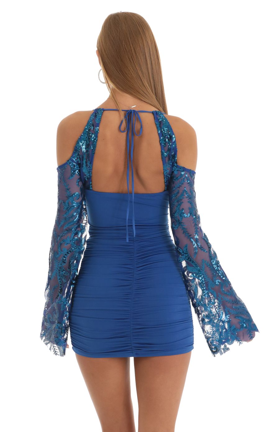 Picture Reece Sequin Ruched Bodycon Dress in Blue. Source: https://media.lucyinthesky.com/data/Jan23/850xAUTO/c880c41d-85b2-4d4b-922d-d896fb5b250f.jpg