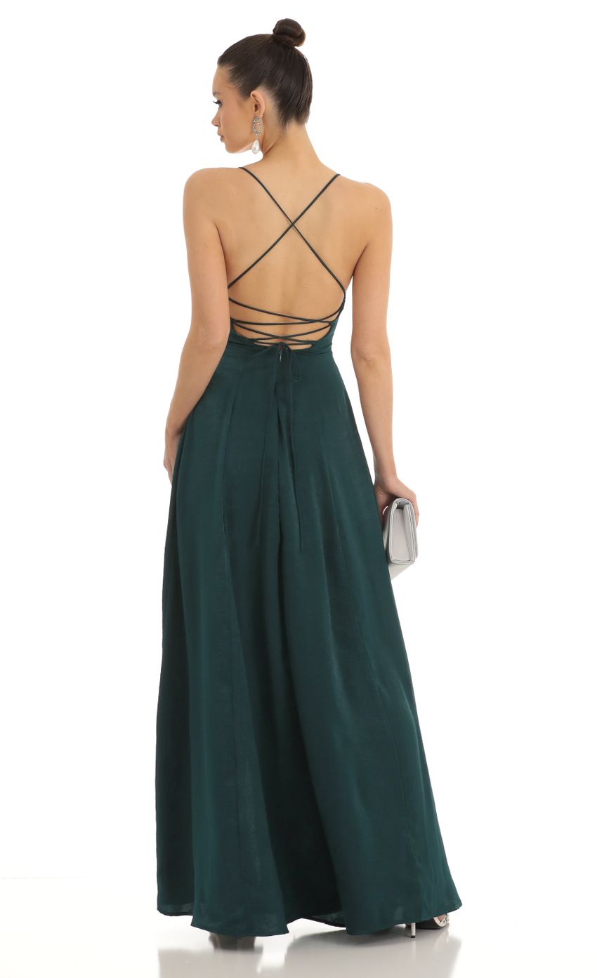 Picture Caitlin Satin Slit Maxi Dress in Green. Source: https://media.lucyinthesky.com/data/Jan23/850xAUTO/cf458cec-2bf6-4c8b-9184-a708d4003c65.jpg