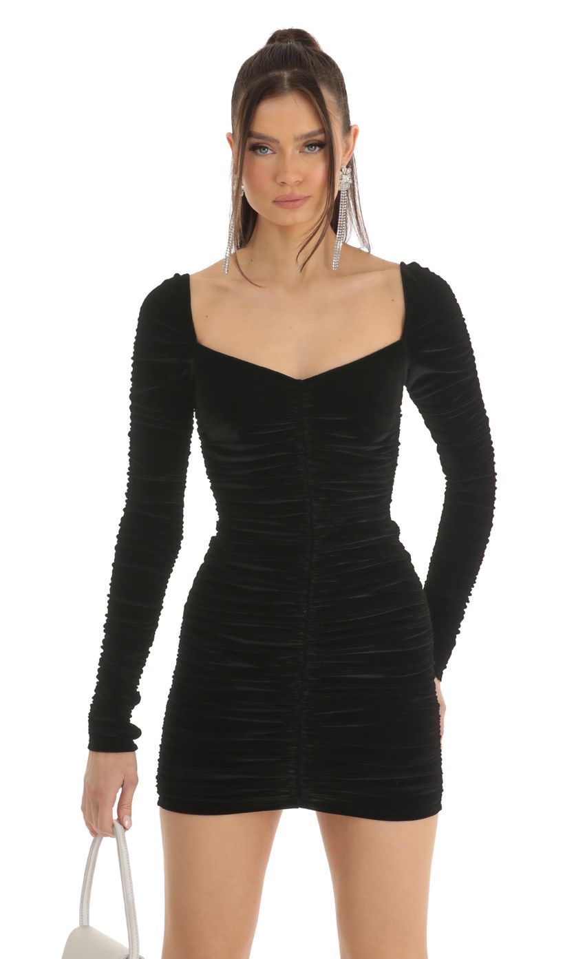 Audria Ruched Velvet Bodycon Dress In Black Lucy In The Sky 7839