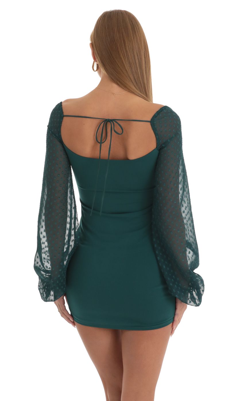 Picture Shantelle Dotted Long Sleeve Dress in Dark Green. Source: https://media.lucyinthesky.com/data/Jan23/850xAUTO/da8f40a7-1a5c-4621-9aee-788ebe32a225.jpg