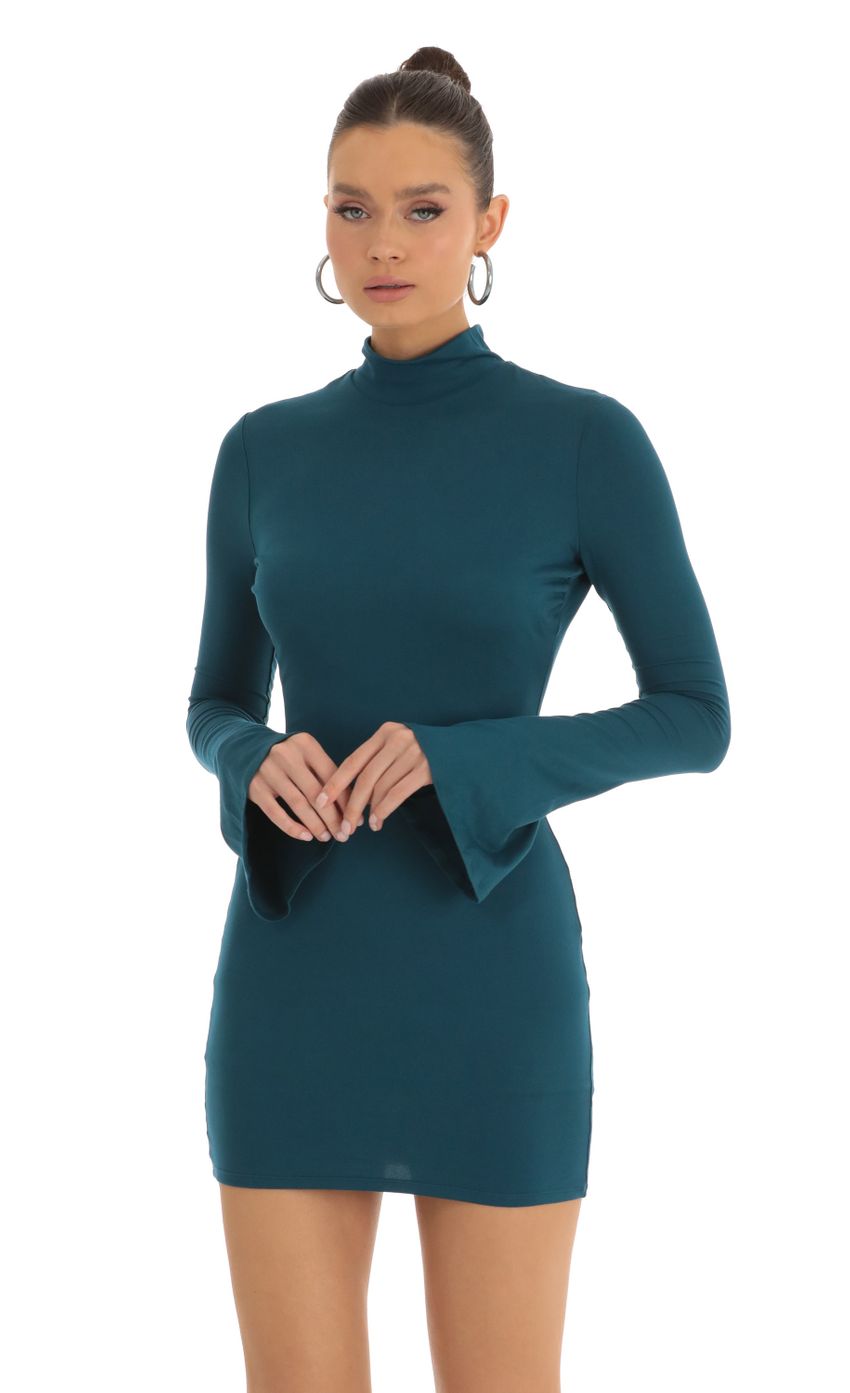 Picture Trixie Long Sleeve Mock Neck Dress in Turquoise. Source: https://media.lucyinthesky.com/data/Jan23/850xAUTO/e0786563-9305-4456-807d-b47a4cc43d88.jpg