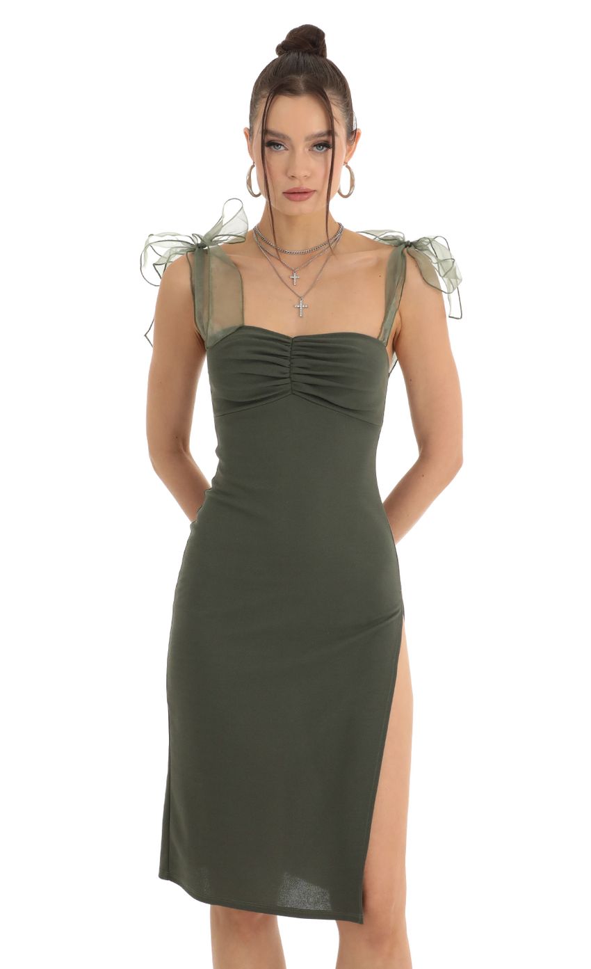 Picture Shoulder Bow Tie Crepe Midi Dress in Green. Source: https://media.lucyinthesky.com/data/Jan23/850xAUTO/f46b4445-8076-4358-9213-7895b4e50bb1.jpg
