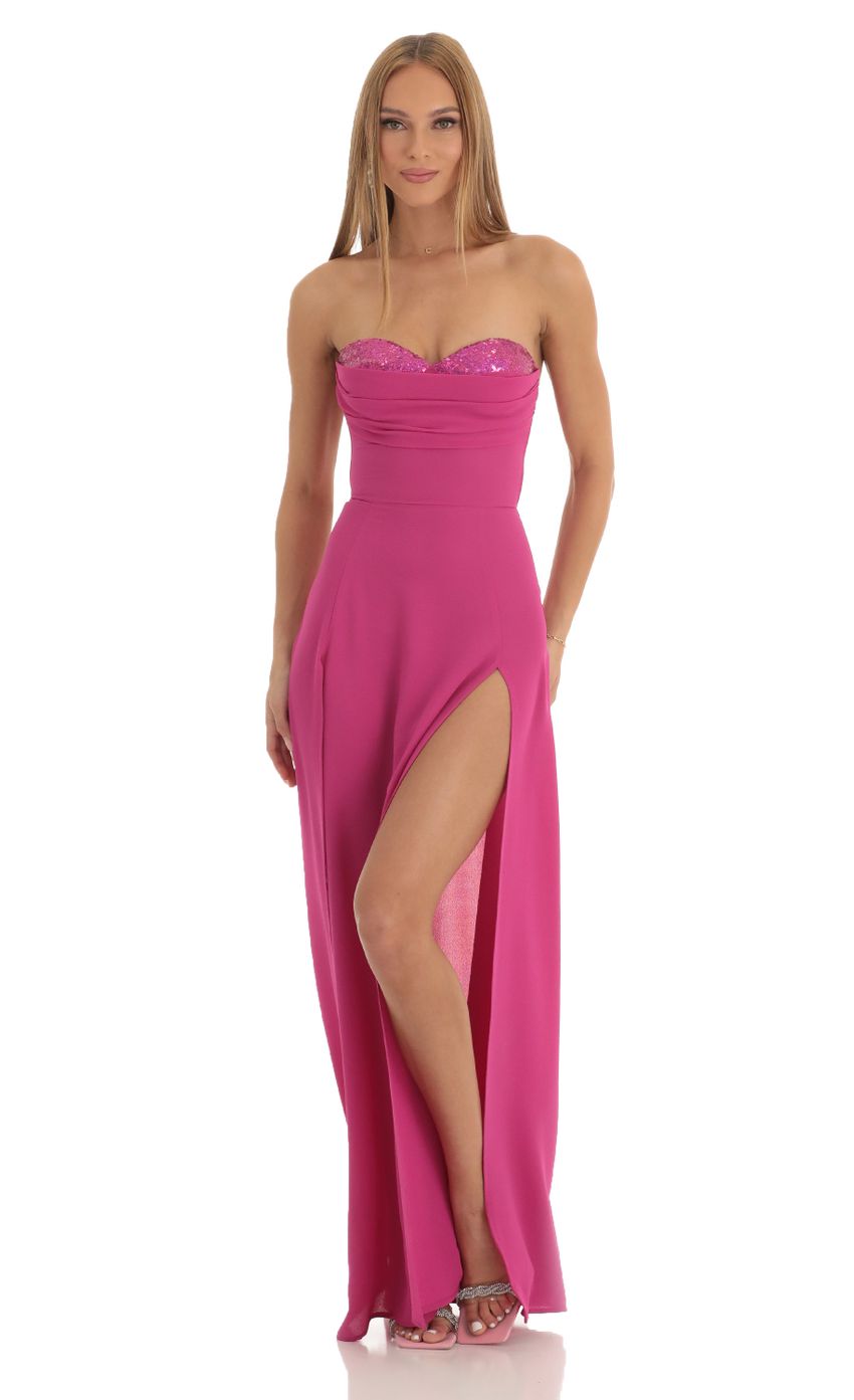Picture Julissa Sequin Bust Crepe Maxi Dress in Hot Pink. Source: https://media.lucyinthesky.com/data/Jan23/850xAUTO/f7fe70f0-1527-4ec2-8db8-7b4657590e97.jpg