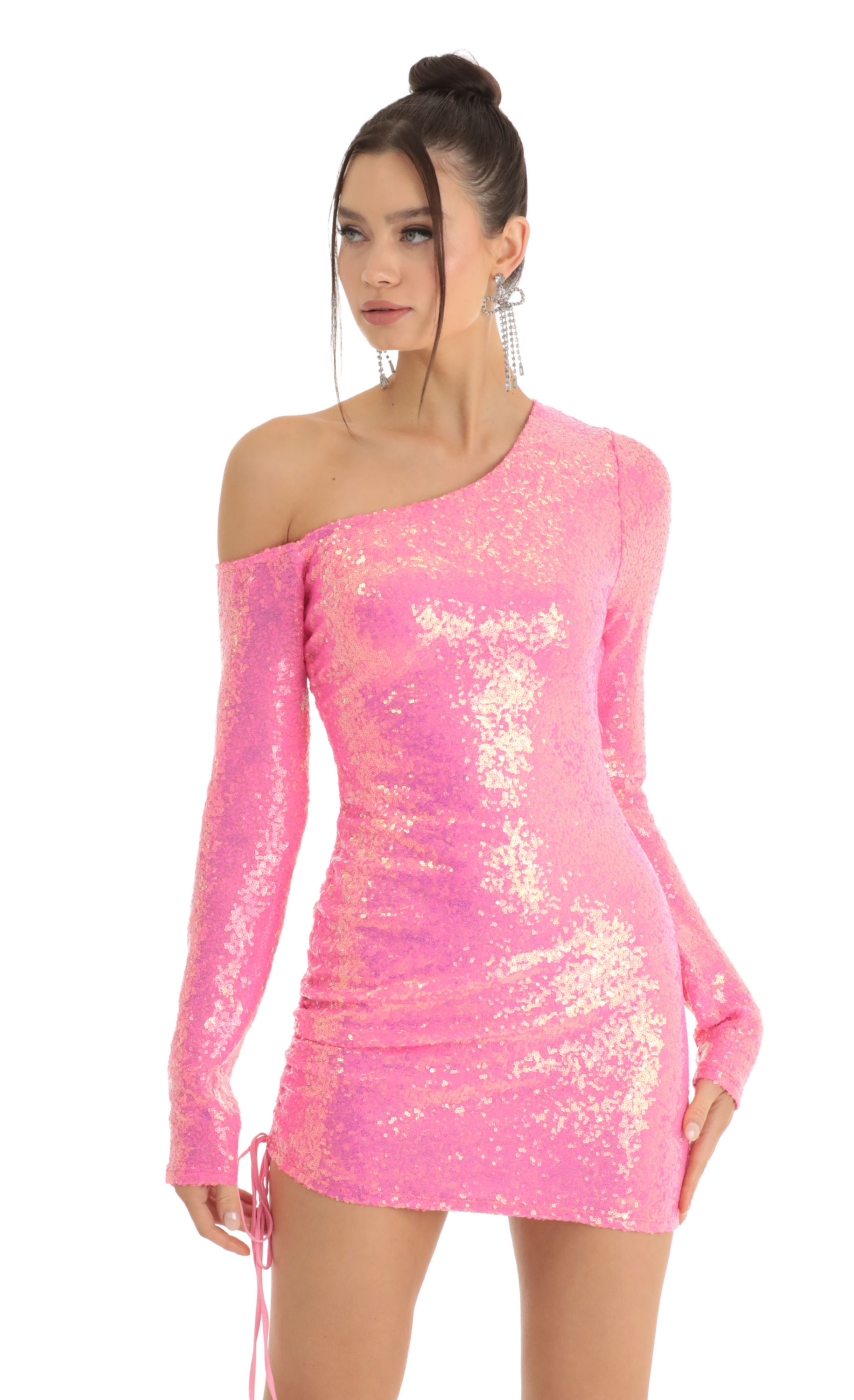 Corin Sequin One Shoulder Dress in Pink