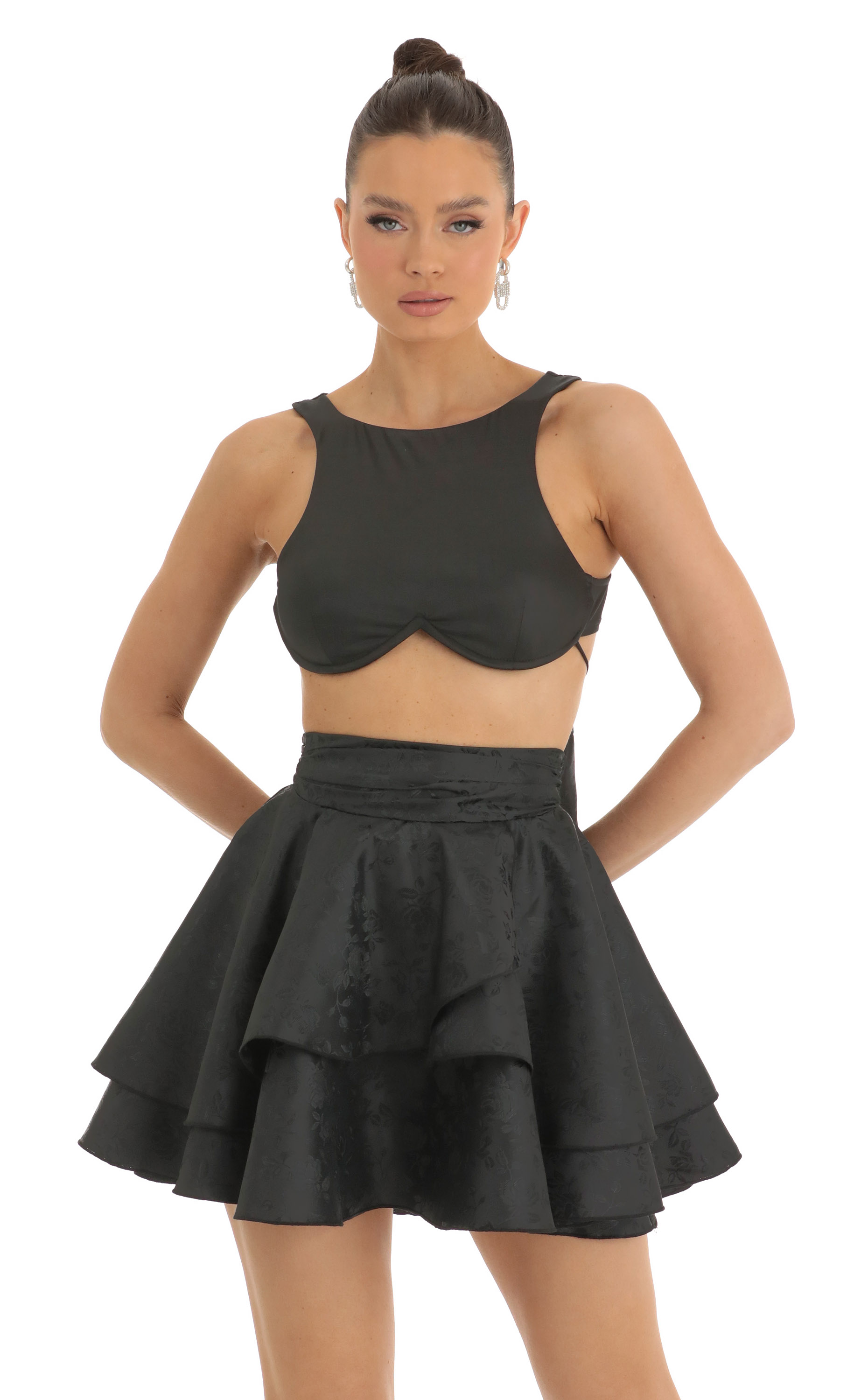 Saska Jacquard Tiered Skirt in Black