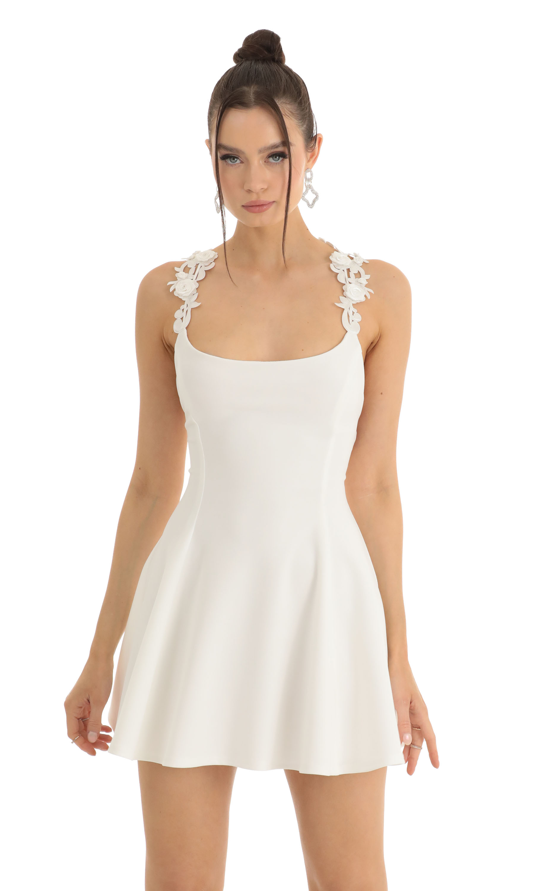 Linnea Rose Crepe Flare Dress in White
