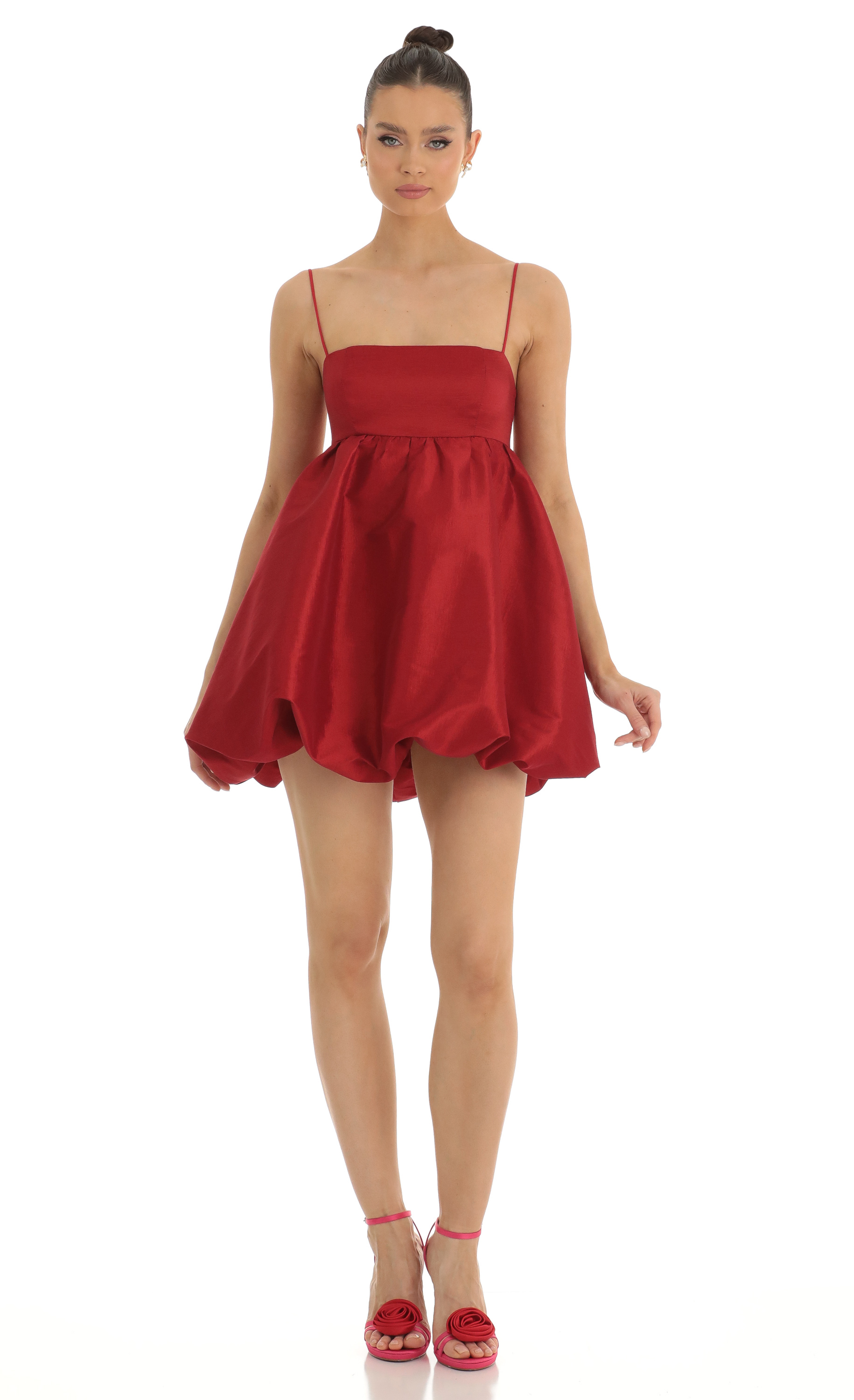 Natia Bubble Skirt Baby Doll Dress in Red