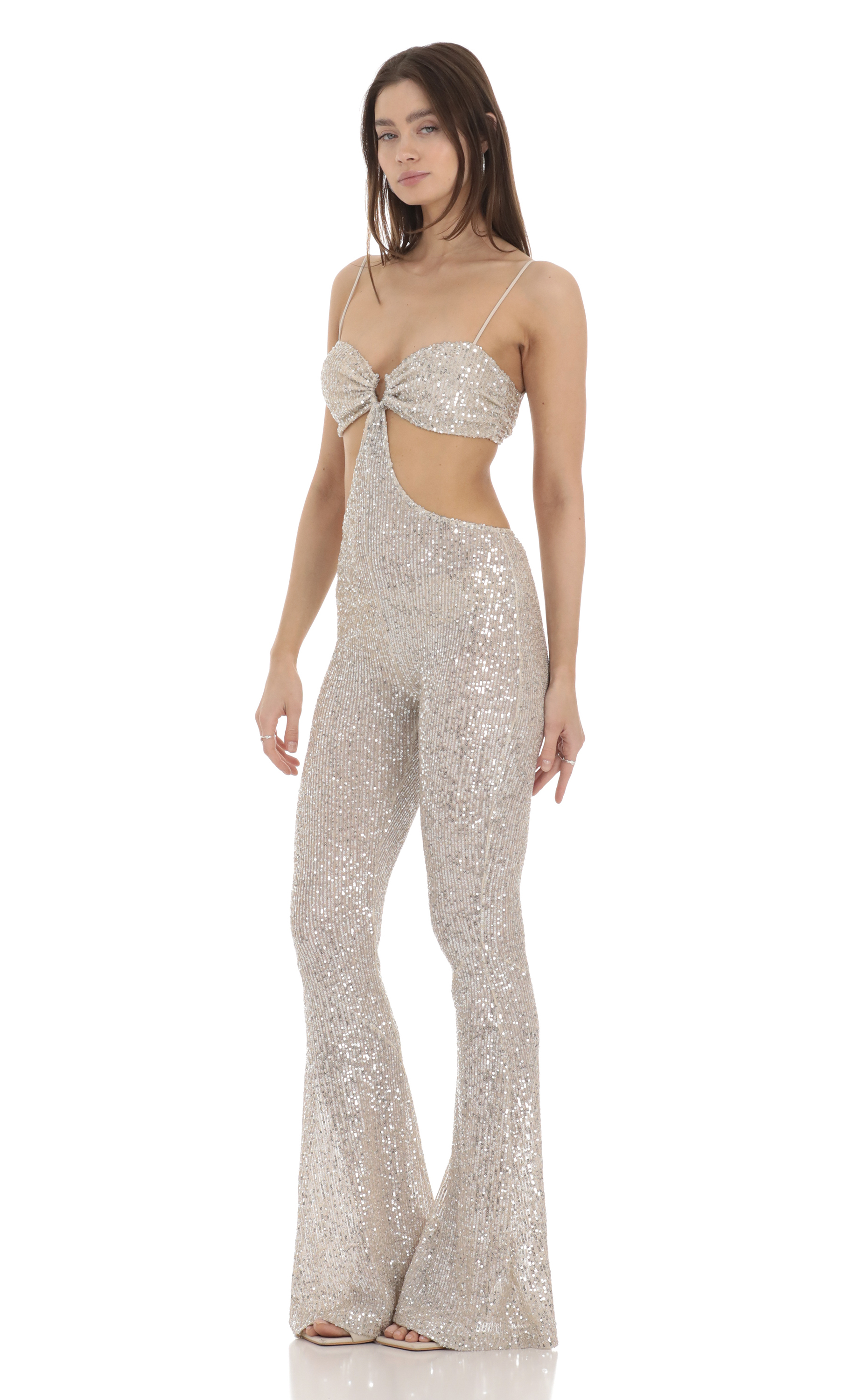 Sequin Cutout Jumpsuit in Champagne