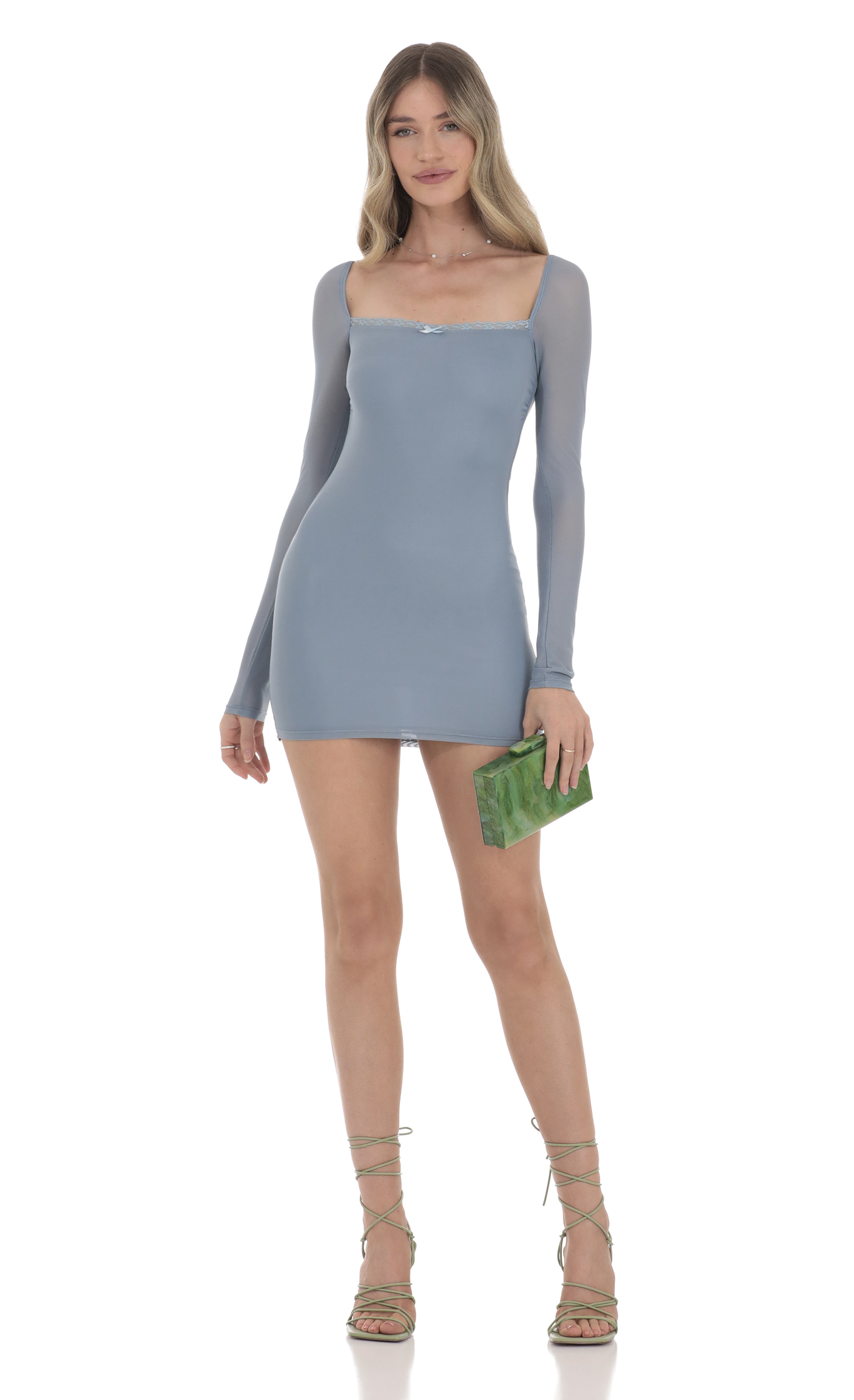 Trixie Long Sleeve Mock Neck Dress in Baby Blue