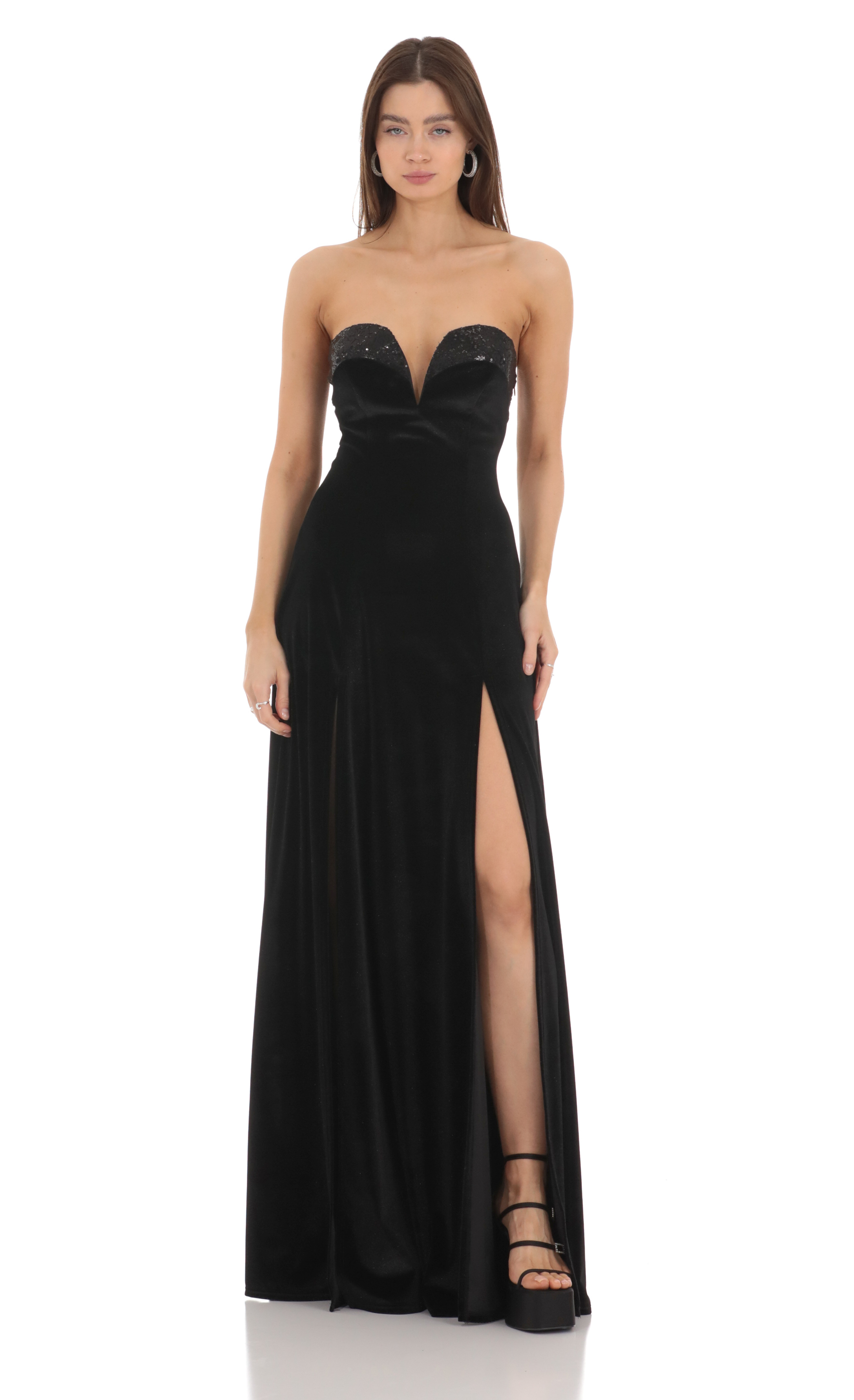 Brinly Strapless Corset Maxi Dress in Black
