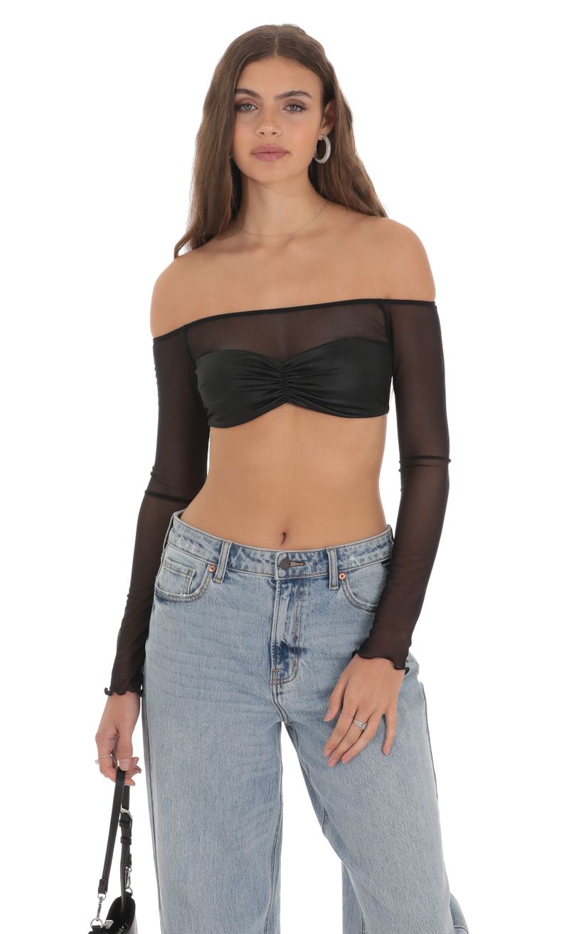 Off shoulder mesh online top