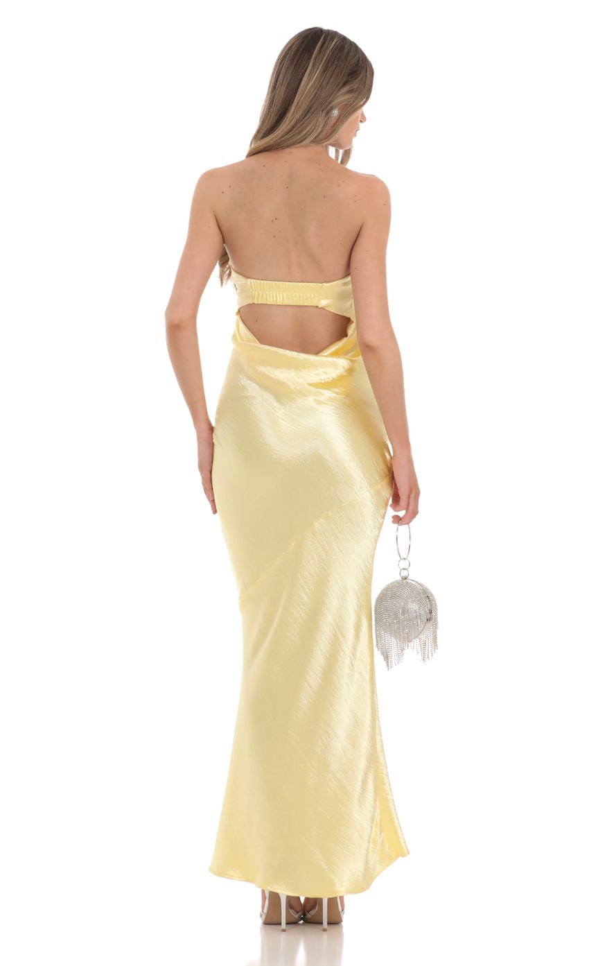 Strapless Satin Maxi Dress in Yellow | LUCY IN THE SKY