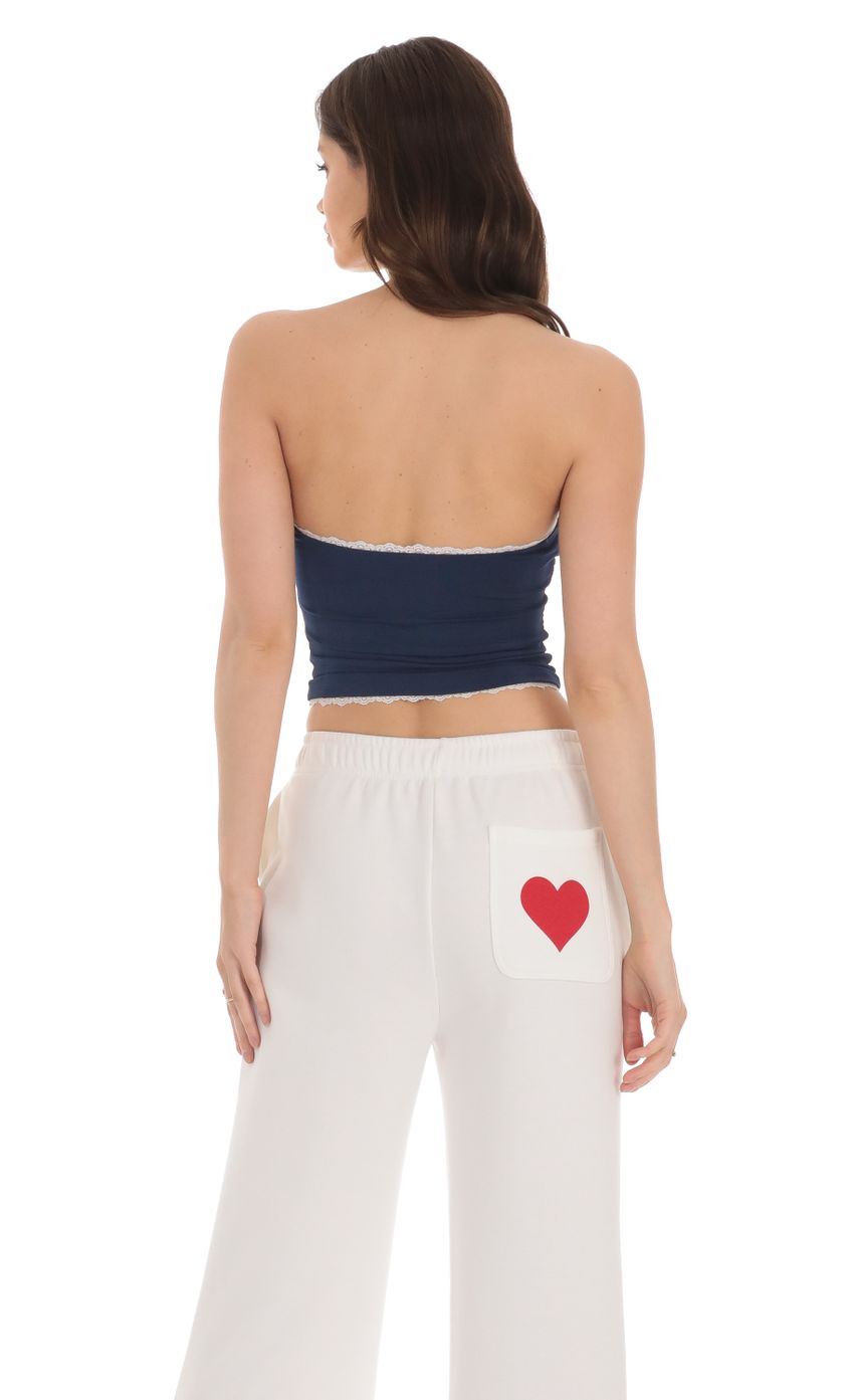 Strapless White Lace Top in Navy | LUCY IN THE SKY