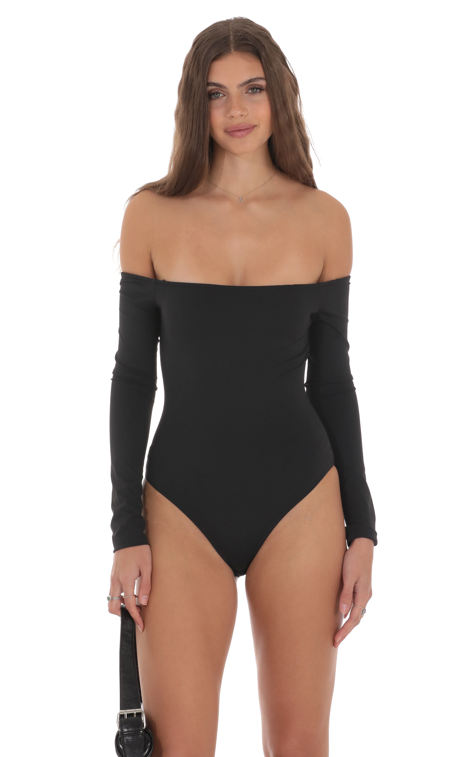 Ciera High-Cut Bodysuit in Black Shimmer