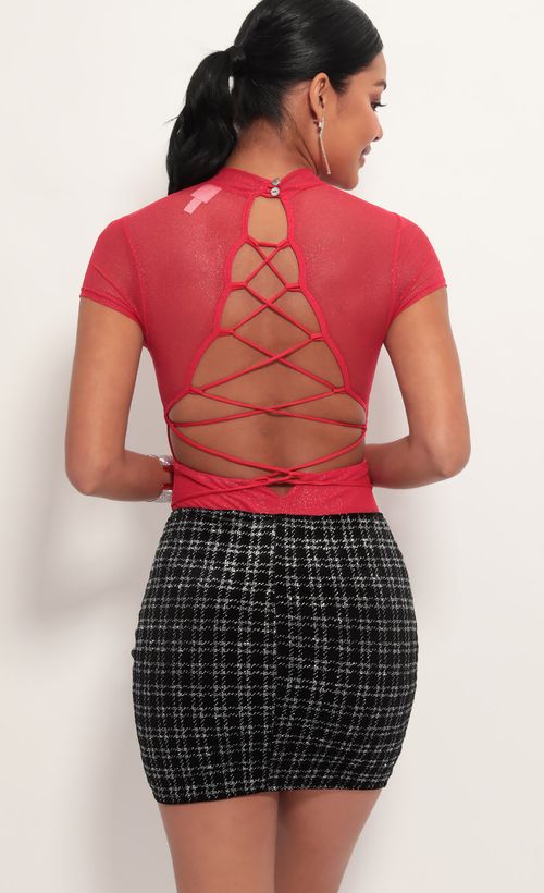 Picture Avenue Shimmer Mesh Bodysuit in Red. Source: https://media.lucyinthesky.com/data/Jul19_1/500xAUTO/781A7807.JPG