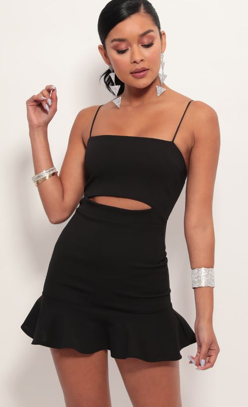 Picture Reilly Cutout Ruffle Dress in Black. Source: https://media.lucyinthesky.com/data/Jul19_1/500xAUTO/781A8317.JPG