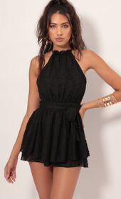 Picture thumb Brielle Halter Chiffon Romper in Black Dots. Source: https://media.lucyinthesky.com/data/Jul19_2/170xAUTO/781A2444.JPG