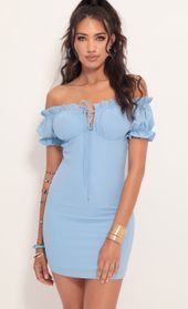 Picture thumb Mallory Puff Sleeve Dress in Blue. Source: https://media.lucyinthesky.com/data/Jul19_2/170xAUTO/781A9092.JPG