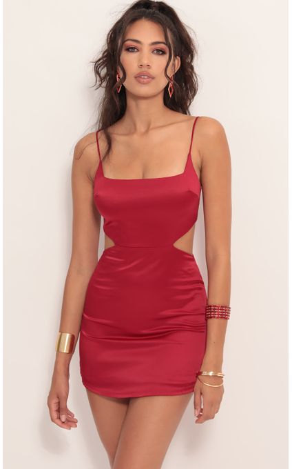 Party dresses > Alina Satin Hourglass Dress in Red