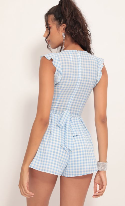 Picture Blair Front Tie Romper in Blue Gingham. Source: https://media.lucyinthesky.com/data/Jul19_2/500xAUTO/781A9426.JPG