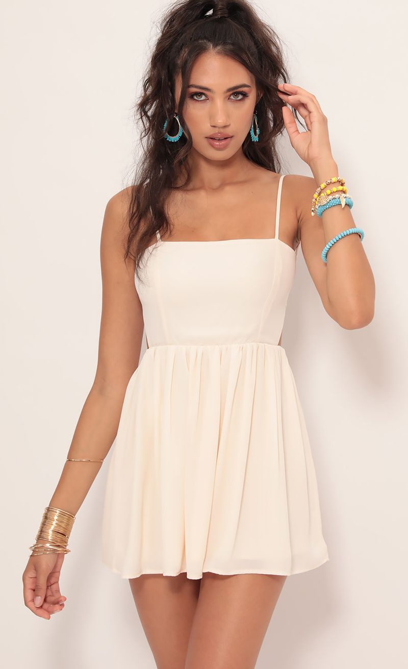 Picture Janey Chiffon A-line Dress in Vanilla. Source: https://media.lucyinthesky.com/data/Jul19_2/800xAUTO/781A0016.JPG