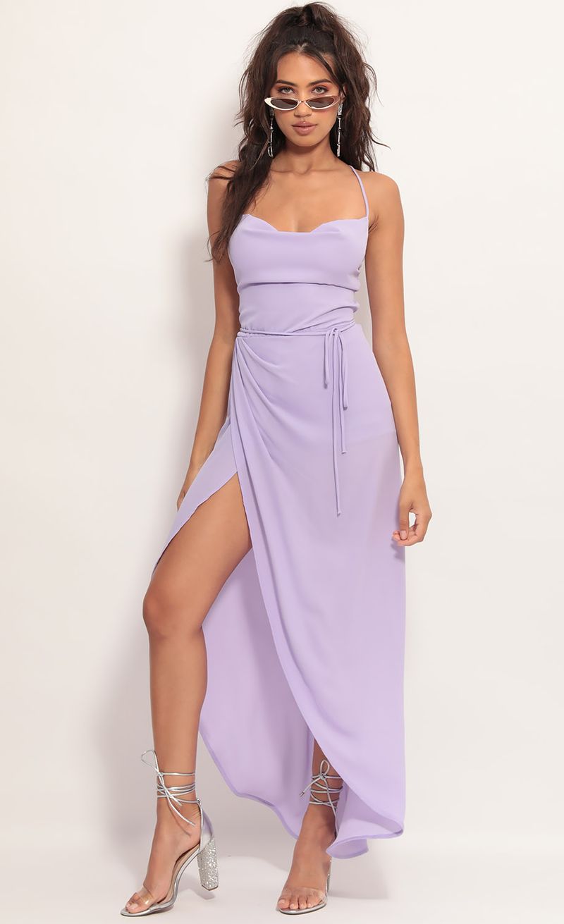 Picture Chiffon Luxe Maxi Dress in Lavender. Source: https://media.lucyinthesky.com/data/Jul19_2/800xAUTO/781A4769.JPG