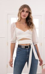Picture Aliah Puff Chiffon Wrap Top in White. Source: https://media.lucyinthesky.com/data/Jul20_2/150xAUTO/781A9175.JPG