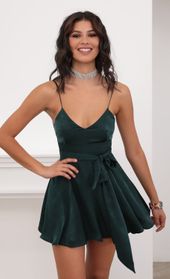 Picture thumb Quinn Tie A-line Dress in Deep Green. Source: https://media.lucyinthesky.com/data/Jul20_2/170xAUTO/781A6003.JPG