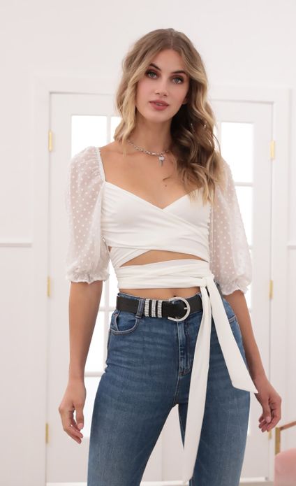 aliah puff chiffon wrap dress