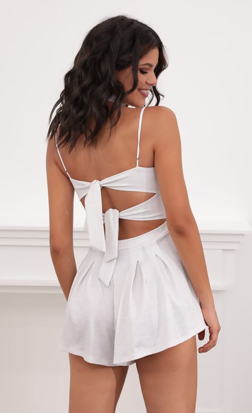 Picture Juliana Cutout Romper in Silvery White. Source: https://media.lucyinthesky.com/data/Jul20_2/500xAUTO/781A5930.JPG