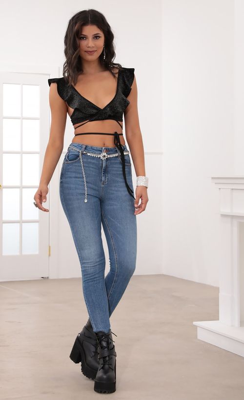 Picture Madison Ruffle Crop Top in Black Velvet. Source: https://media.lucyinthesky.com/data/Jul20_2/500xAUTO/781A7954.JPG