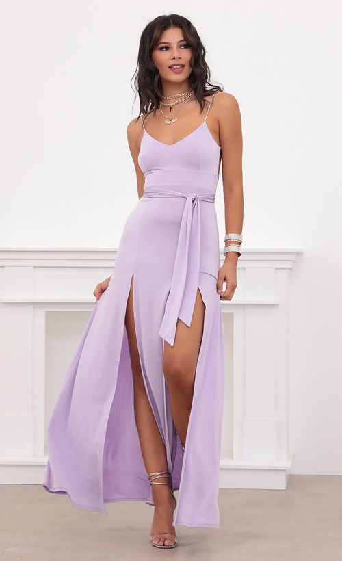 Picture Milan Satin Tie Maxi in Lilac. Source: https://media.lucyinthesky.com/data/Jul20_2/500xAUTO/781A9345.JPG