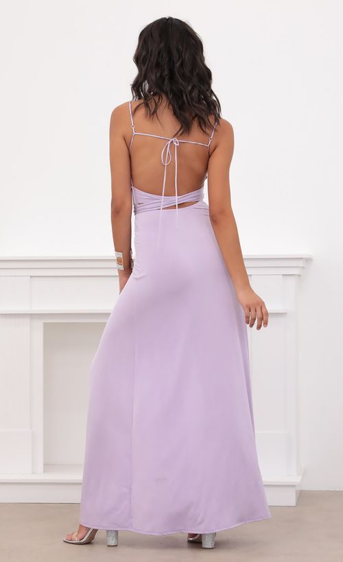 Picture Milan Satin Tie Maxi in Lilac. Source: https://media.lucyinthesky.com/data/Jul20_2/500xAUTO/781A9454.JPG