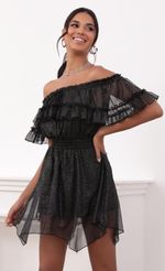 Picture Elliana Strapless Chiffon Dress in Black Sparkle. Source: https://media.lucyinthesky.com/data/Jul21_1/150xAUTO/1V9A0029.JPG