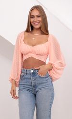 Picture Sadie Off The Shoulder Top in Dotted Coral. Source: https://media.lucyinthesky.com/data/Jul21_1/150xAUTO/1V9A3413.JPG