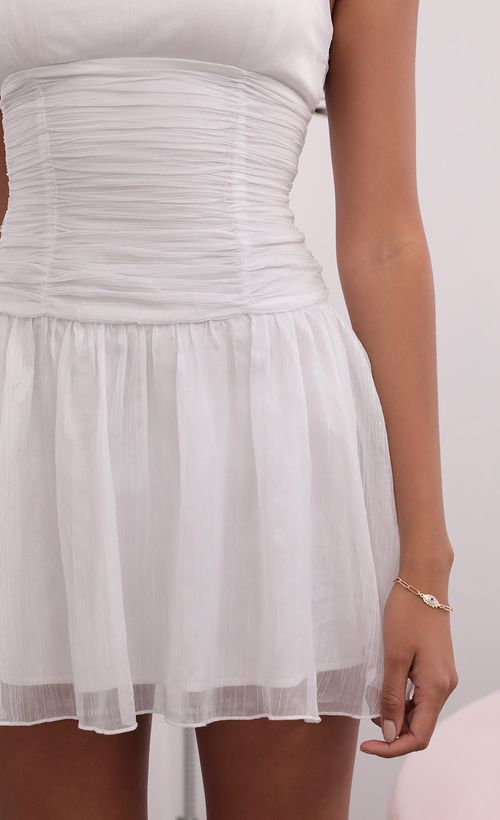 Picture Johanna Ruched Waist Chiffon Dress in White. Source: https://media.lucyinthesky.com/data/Jul21_1/500xAUTO/1V9A0810.JPG