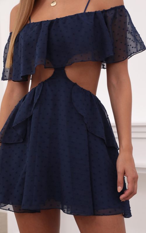 Picture Tallula Mesh Cutout Dress in Navy. Source: https://media.lucyinthesky.com/data/Jul21_1/500xAUTO/1V9A1445.JPG