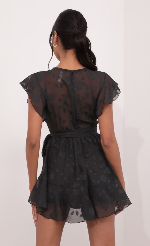 Picture Nikki Wrap Romper in Black Floral Crinkle Chiffon. Source: https://media.lucyinthesky.com/data/Jul21_1/500xAUTO/1V9A2186.JPG