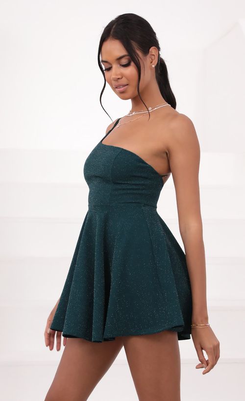 Picture Aylah One Shoulder Dress in Turquoise Sparkle. Source: https://media.lucyinthesky.com/data/Jul21_1/500xAUTO/1V9A3525.JPG