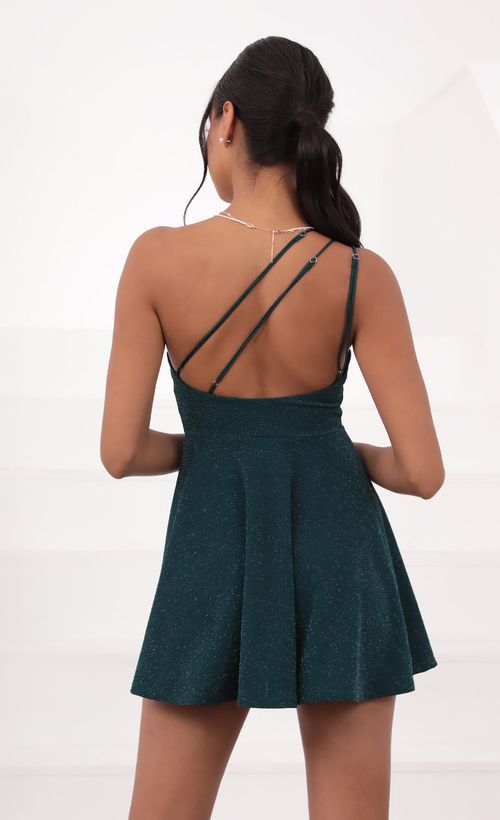 Picture Aylah One Shoulder Dress in Turquoise Sparkle. Source: https://media.lucyinthesky.com/data/Jul21_1/500xAUTO/1V9A3544.JPG