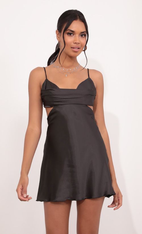 Picture Briana Draped Cowl Satin Dress in Black. Source: https://media.lucyinthesky.com/data/Jul21_1/500xAUTO/1V9A3817.JPG