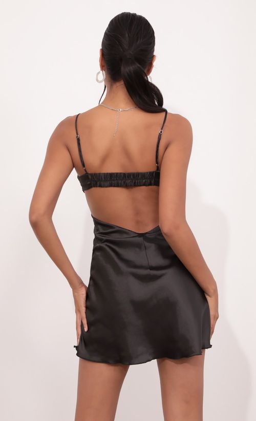 Picture Briana Draped Cowl Satin Dress in Black. Source: https://media.lucyinthesky.com/data/Jul21_1/500xAUTO/1V9A3862.JPG