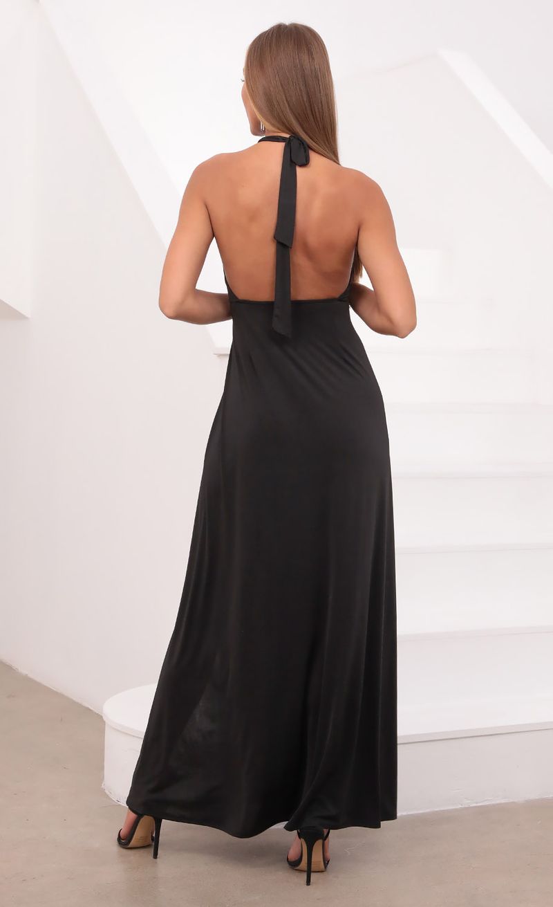 Picture Halsey Halter Maxi Dress in Black. Source: https://media.lucyinthesky.com/data/Jul21_1/800xAUTO/1V9A2994.JPG