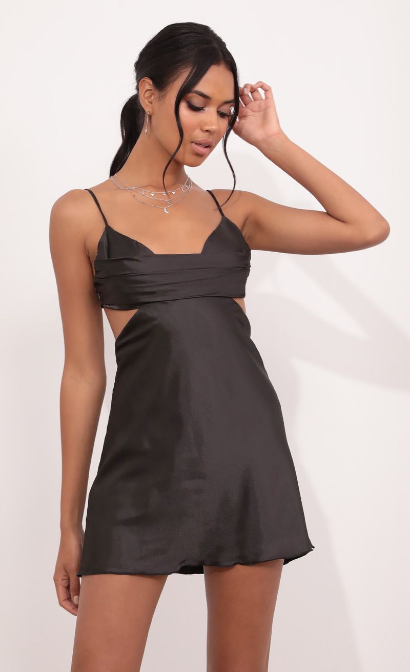 Picture Briana Draped Cowl Satin Dress in Black. Source: https://media.lucyinthesky.com/data/Jul21_1/800xAUTO/1V9A3898.JPG