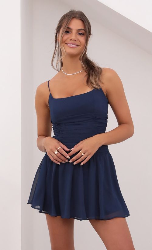 Picture Johanna Ruched Waist Dress in Navy. Source: https://media.lucyinthesky.com/data/Jul21_2/500xAUTO/1V9A2488.JPG
