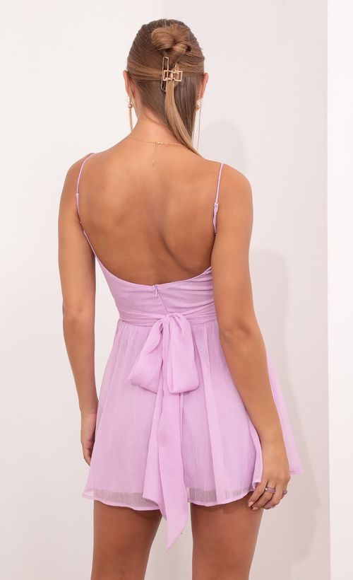 Picture Eliza Chiffon A-Line Dress in Lilac. Source: https://media.lucyinthesky.com/data/Jul21_2/500xAUTO/1V9A3593.JPG