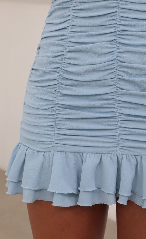 Picture Remi Ruched Bodycon Dress in Baby Blue. Source: https://media.lucyinthesky.com/data/Jul21_2/500xAUTO/AT2A4283.JPG
