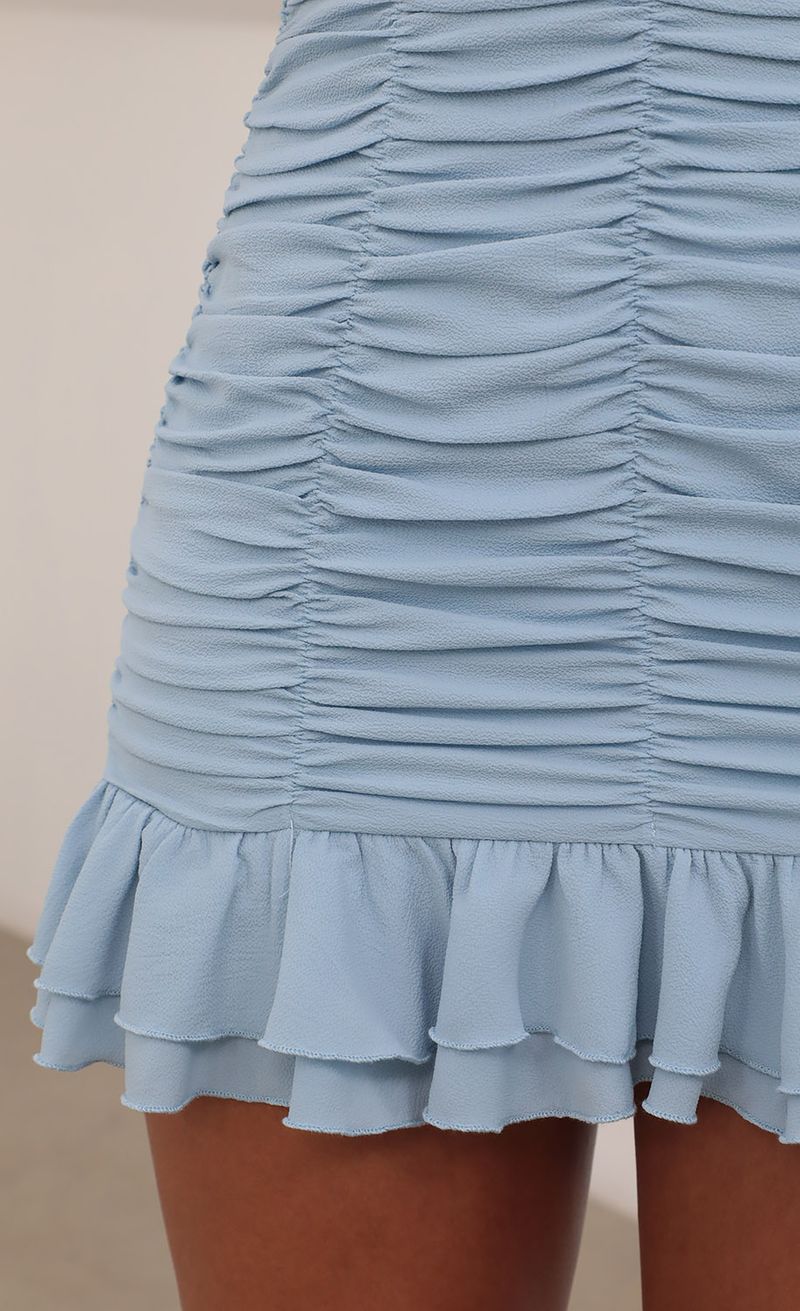 Picture Remi Ruched Bodycon Dress in Baby Blue. Source: https://media.lucyinthesky.com/data/Jul21_2/800xAUTO/AT2A4283.JPG